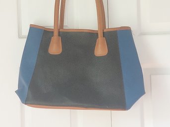 Neiman Marcus Pebbled Leather Color Block Large Tote Bag 11 H X 13 W