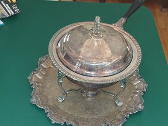 Vintage Friedman Silver Co Butlers Serving Tray Silver Plated And Chafing Dish With Stand