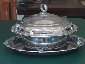 Vintage Pfaltzgraff Napoli Stainless Steel Oval Serving Bowl And Vintage Chrome Chafing Dish