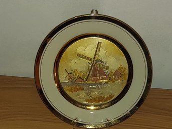 Vintage Art Of Chokin Windmill Decorative Plate Gold And White Plate Made In Japan Westland Co.