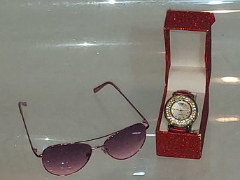 Womens Quarts Watch In Box With Sunglasses