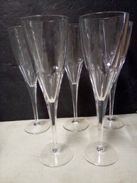 5 Val Saint Lambert Crystal Champagne Flutes In The Montana Pattern       A4