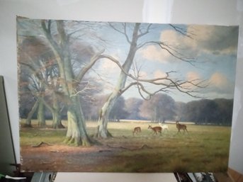 Beautiful Antique Oil On Canvas Painting Signed By The Artist Of Deer In The Field.  WA