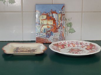 Royal Winyon Old London Temple Bar Hand Painted And Copeland Spode And Alfama Portugal Painted Tile