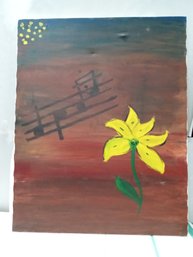 Lovely Oil On Canvas Painting Of Sunflower And Music Notes.      WA