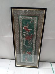 Lovely Silk Embroidered Framed Floral Pattern With Lovely Silk Matting.   WA