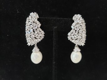 Glitter And Pearl In These Cubic Zirconia And Faux Pearl Drop Earrings