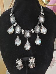 Statement Costume Glass Stone Necklace And Earrings