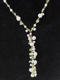 Exceptional Peridot And Freshwater Pearl Lariat Style Necklace