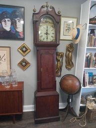 Exquisite Antique Painted Face Long Trunk Grandfather Clock  1760-1801 With Windup Key.    SR