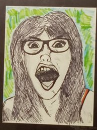 Laura Jean Moore Raptor Face Portrait  Magic Marker On Paper Drawing