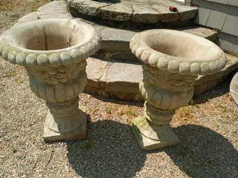 Nice Vintage Pair Of Tall & Large Cement Outdoor Planters