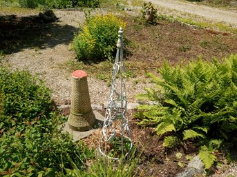 Nice Outdoor Metal Plant Tower & A Ceramic Jardiniere Stand