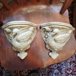 A Vintage Pair Of Lovely Swan- Front Wall Shelves