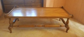 Lovely Vintage Maple Coffee Table With Inlay Designs On The Top & Nicely Turned Support Stretchers & Legs