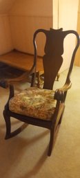 Beautiful Antique Rocking Chair With Lovely Floral Print Cushion.