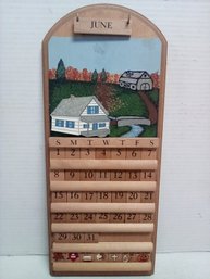 Folk Art Wood Perpetual Calendar With Interchangeable Pieces   212/D4