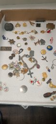 Beautiful Assortment Of Vintage Pins , Charm Bracelet And Tie Clips.   D4