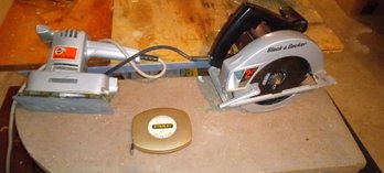 Nice Black And Decker Finish Sander, Black And Decker 7 1/4 Circular Saw,and A Stanley 100 Ft Tape Measure