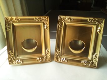 Pair Of Gold Colored Picture Frame/vases From Williams Sonoma, San Fran., CA Made In Japan With Original Boxes