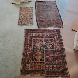 Three Old Well- Worn Rugs - Originally High Quality - For Projects / Crafts