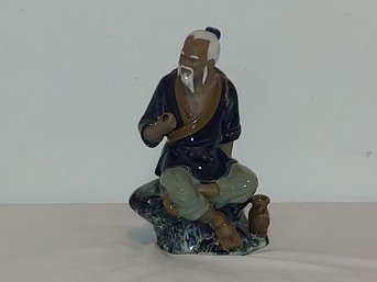 Vintage Chinese Mudman Clay Sculpture Shekwan Ceramics, Signed