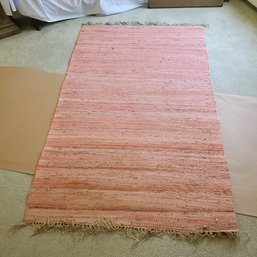 Pretty In Pink Reversible Throw Rug - Hand Woven Rag - Blue, Pink & White