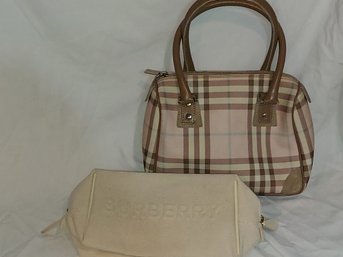 Burberry Top Handle Tote Handbag And Cosmetic Bag