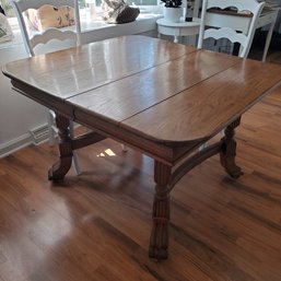 Antique Oak Dining / Kitchen Table With Large Claw Feet