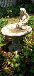 Lovely Cement Bird Bath With A With Cherub Figurine.