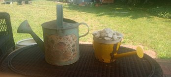 Two Vintage Watering Cans - One With Dog Peeking At You From The Inside