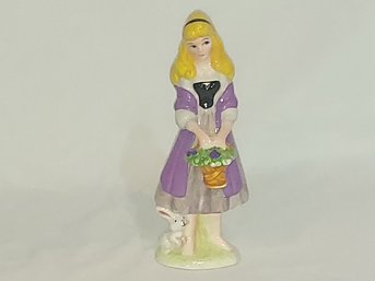 Vintage Disneys Sleeping Beauty Aurora Rabbit Flower Basket Figurine Japan 6'