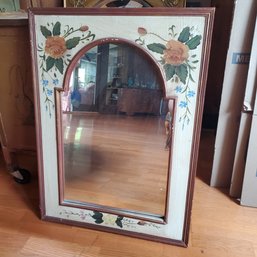 Hand Painted Antiqued Floral Wood Framed Mirror