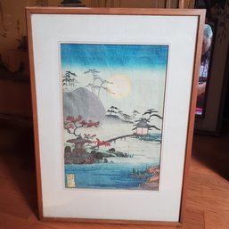 Vintage Framed Asian Painting On Linen Paper