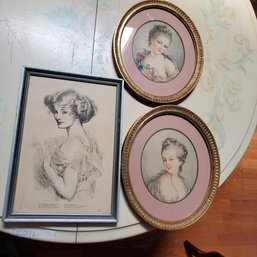 Three Vintage Framed Prints Of Victorian Ladies' Etchings