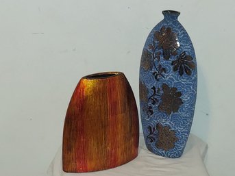 MCM Art Pottery Vases Lava Drip And Floral