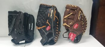 Three Beautiful Baseball Gloves Two Rawlings And One Easton  RC/ CVB