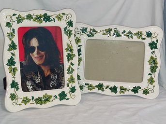 Vintage White Porcelain Ivy Picture Frame, Glass Cover, Made In Thailand, 1980s