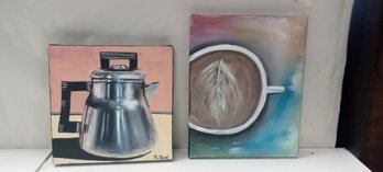 Nice Art Work Coffee Pot And Coffee Cup Oil On Canvas. BB / WA A