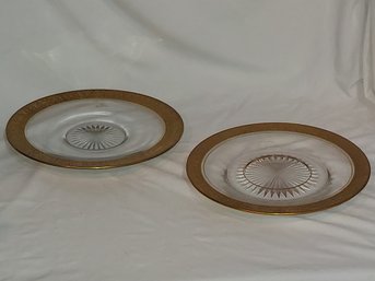 Pair Of Clear Glass 10' Plates With Filagree Band