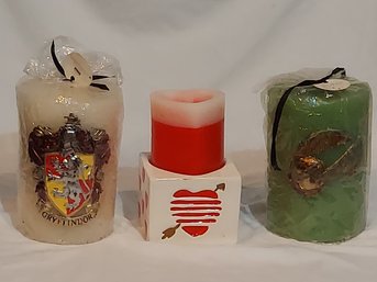 Harry Potter House Of Gryffindor Crest Logo And Golden Snitch Sculpted Pillar Candles And Heart Candles