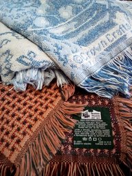 Goodwin Weavers Cotton Autumn Colored & Blue & White Crown Craft Woven Throw Blankets   LizS/CVBK