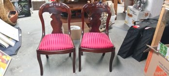 Beautiful Pair Of Antique Side Chairs With Lovely Silk Fabric And Nice Carvings.  MB / CVB