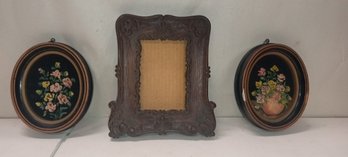 Three Beautiful Vintage Picture Frames Two With Raised Oil Paint Art One Nice Decorative Wood Frame.  LIZ S WA