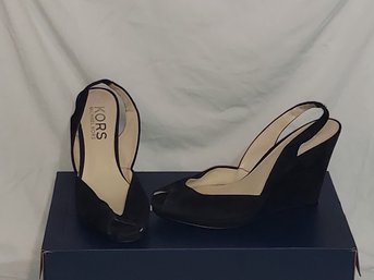 MICHAEL KORS Peep Toe Wedge Black Size 10M