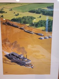 Ken Fagg Original Artwork, Riverboat 29 By 37 Framed