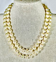 Fine Double Strand Faux Pearl Necklace Signed