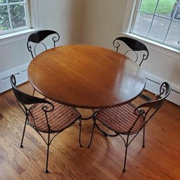 Grange Furniture- Of France, Solid Mahogany & Iron Bistro Table With 4 Grange Iron & Rattan Chairs