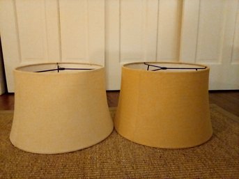 Two Large Woven Lampshades In Cream & Oatmeal Colors