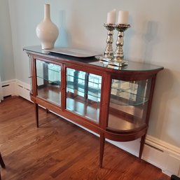 Inlay Designed, Beveled Glass Front, 4 Doors With 3 Locks & Keys, Glass Top & Shelf & Mahogany Buffet Server